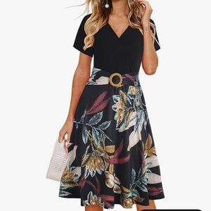 Floral Print Dress with Belt